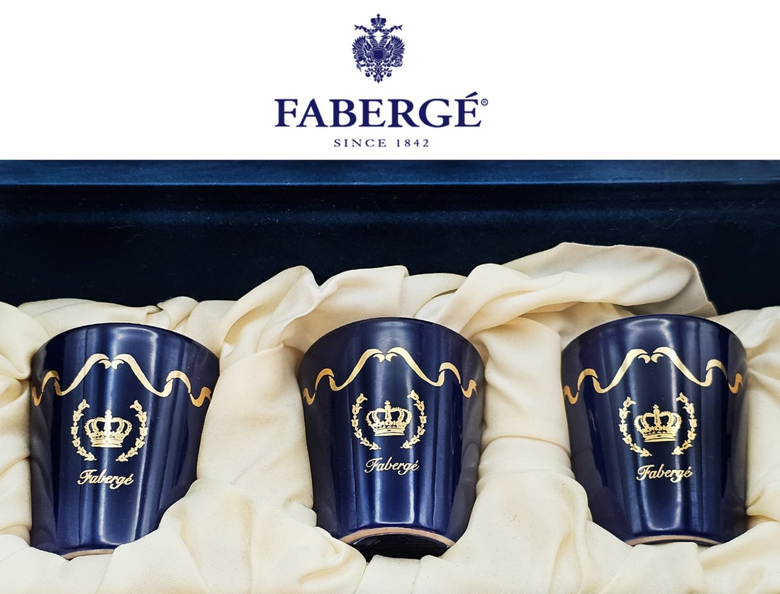 Faberge Vintage Votive Cobalt Blue Candles: Faberge Vintage Votive Cobalt Blue Candles. H 3" x W 5" x L 10 \ Candle holders: H 2 1/2" x W 2"