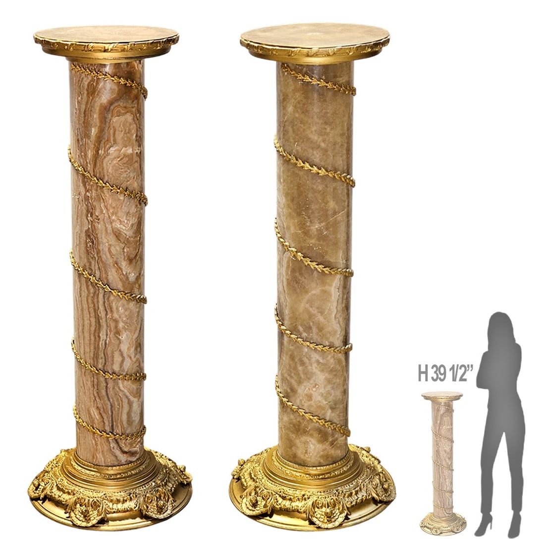 Pair Of 19th C. French Bronze Mounted On Cappuccino Marble Pedestals (1 of 6)