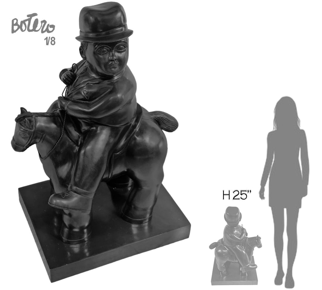 Large Fernando Botero "Horseback" Bronze Sculpture, Singed & Numbered: Large Fernando Botero "Horseback" Bronze Sculpture, Singed & Numbered 1/8. H 25" x W 13 1/2" x L 17"