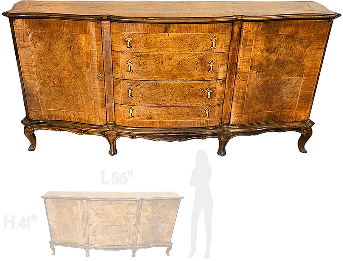 Early 20th C. Large French Walnut Wood & Wood Inlay: Early 20th C. Large French Walnut Wood & Wood Inlay. H 41" x W 22 1/2" x L 86"