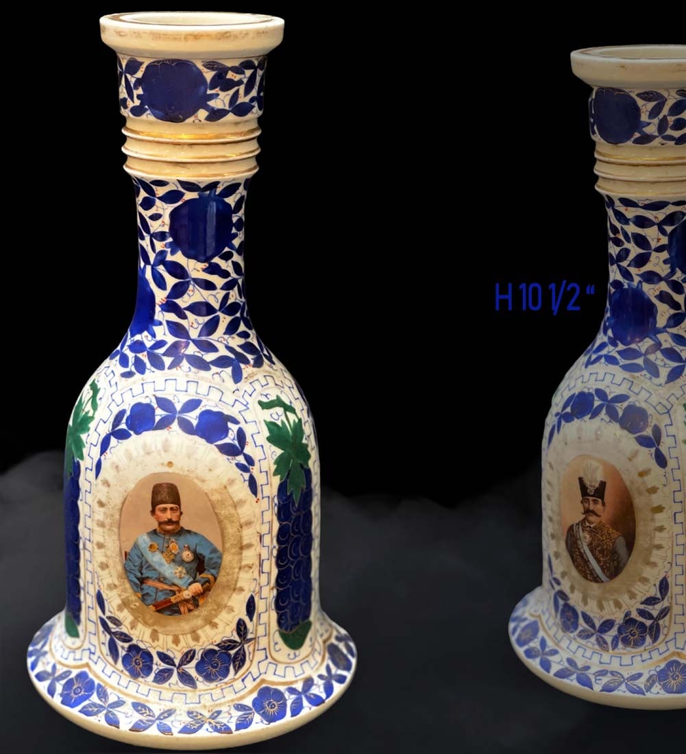 19th C. Iran, Persian Hand Painted Of Persian Kings Hookah Vase (1 of 5)