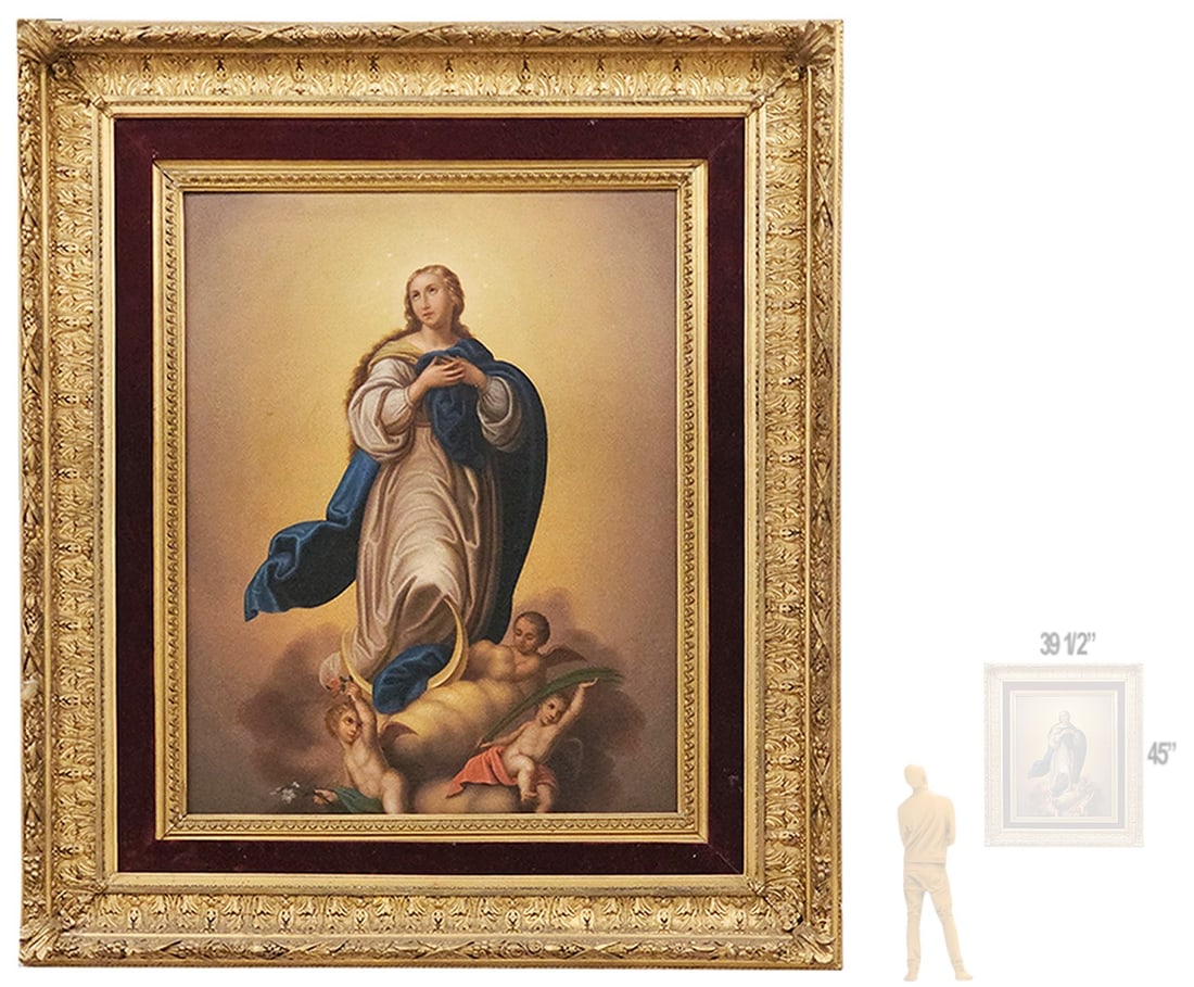 Late 19th C. 'Immaculate Conception Of Virgin Mary' Religious Canvas Painting: Late 19th C. 'Immaculate Conception Of Virgin Mary' Religious Canvas Painting. Frame: 39 1/2" x 45" \ Canvas: 30" x 23 1/2"