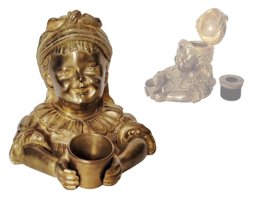 19th C. French Figural Inkwell: 19th C. French Figural Inkwell. H 5" x W 5 1/2" x L 6 1/2"
