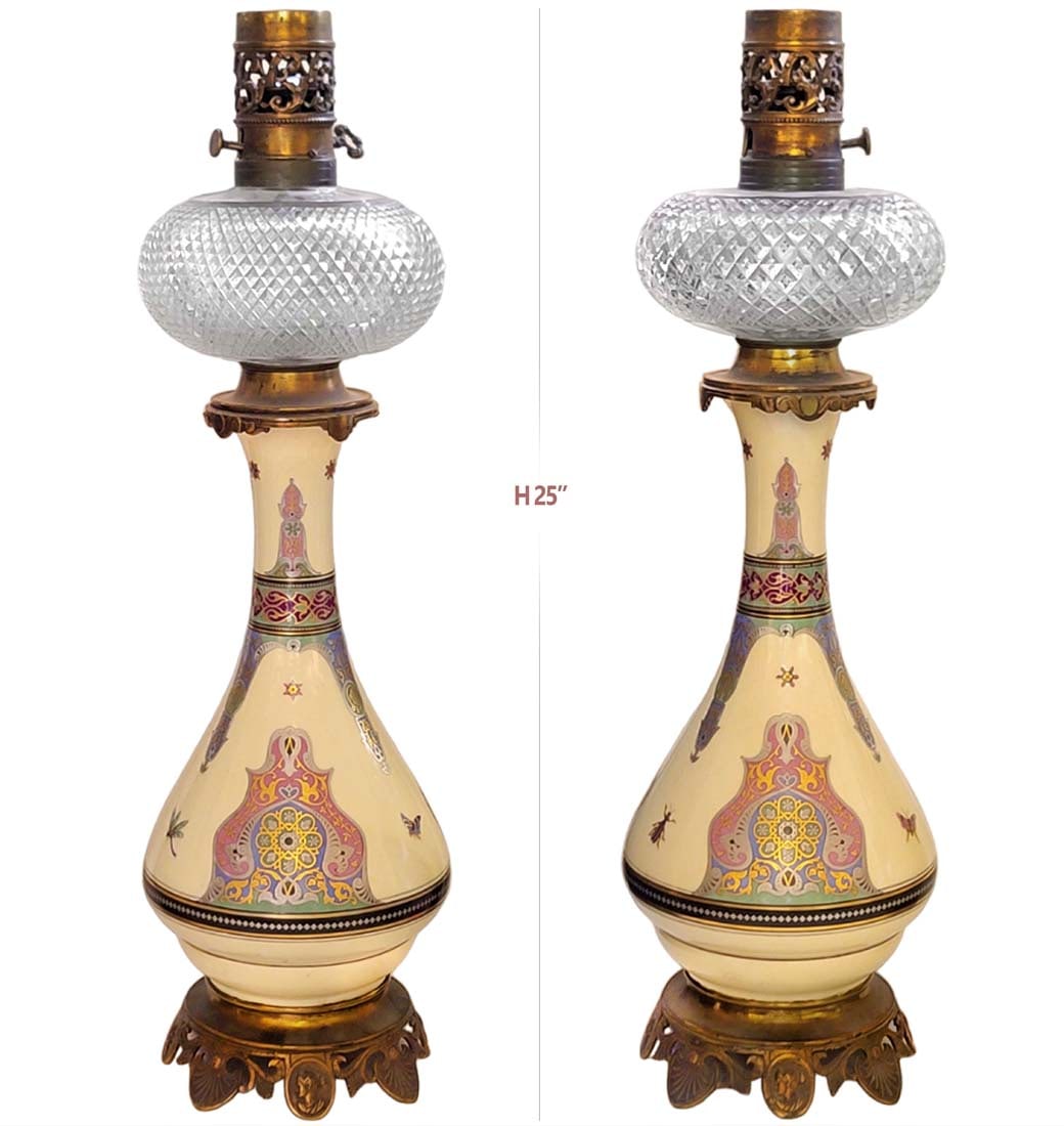 Pair Of 19th Century Paris porcelain Lamps, Written On Both 'Allah': Pair Of 19th Century Paris porcelain Lamps, Written On Both 'Allah'