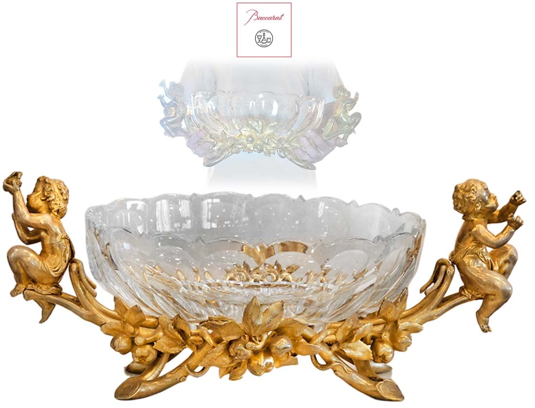 Large 19th C. French Baccarat Crystal & Bronze Centerpiece: Large 19th C. French Baccarat Crystal & Bronze Centerpiece. H 8 1/2" x W 10" x L 20 1/2"