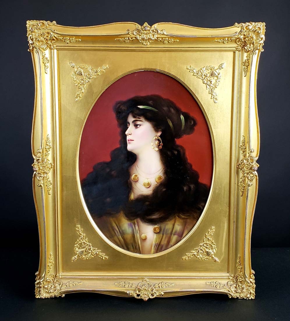 KPM Plaque of a Beauty in Gilt Frame, Circa 1890: KPM Plaque of a Beauty in Gilt Frame, Circa 1890. The frame measures 20 1/2" x 17" and the plaque measures 15 3/4" x 10 1/2"