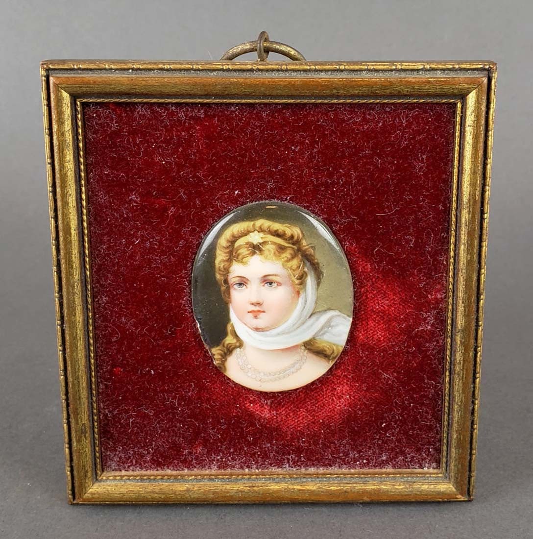 French Porcelain Plaque in Frame: French Porcelain Plaque in Frame. It measures 4 3/4" x 4 1/2"