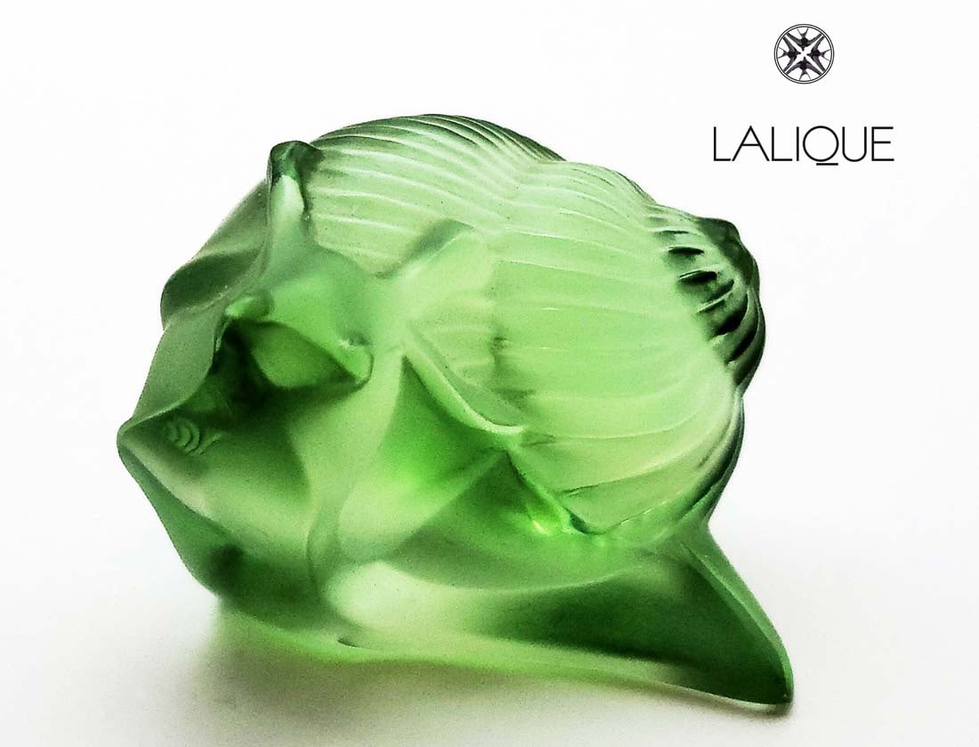 Lalique France, Helix Green Crystal Snail Figurine: Lalique France, Helix Green Crystal Snail Figurine. H 1 3/4" x W 2"