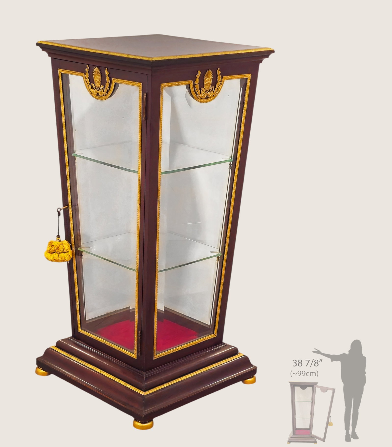 19th C. French Figural Bronze Mounted Vitrine Cabinet \ Pedestal: 19th C. French Figural Bronze Mounted Vitrine Cabinet \ Pedestal. H 38 7/8" x W 19"