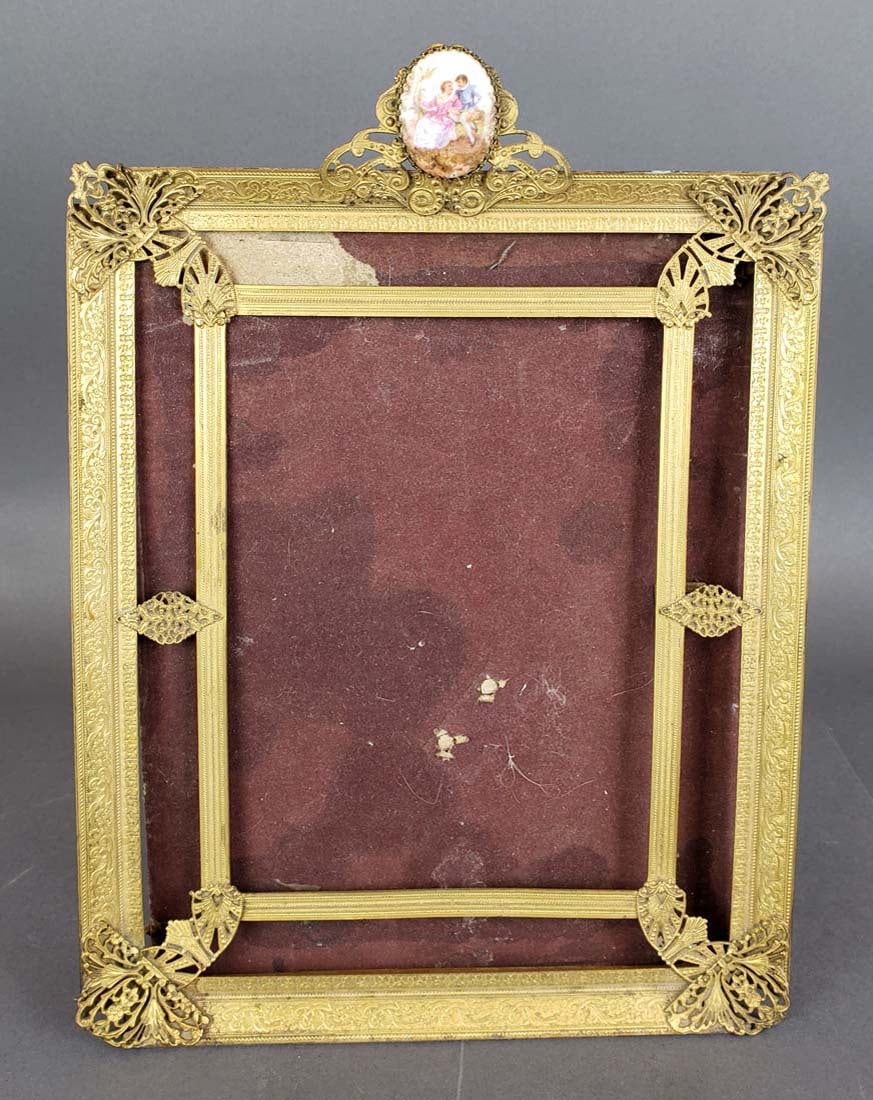 19th C. Gilt Bronze Frame w/ Porcelain Plaque: 19th C. Gilt Bronze Frame w/ Porcelain Plaque. Measures 12 3/8" x 9"