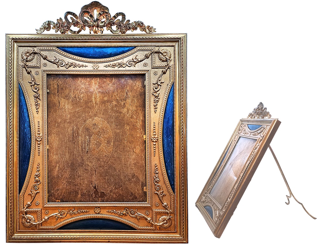 19th C. French Enamel Bronze Mounted Frame: 19th C. French Enamel Bronze Mounted Frame. H 14 3/4" x W 11"