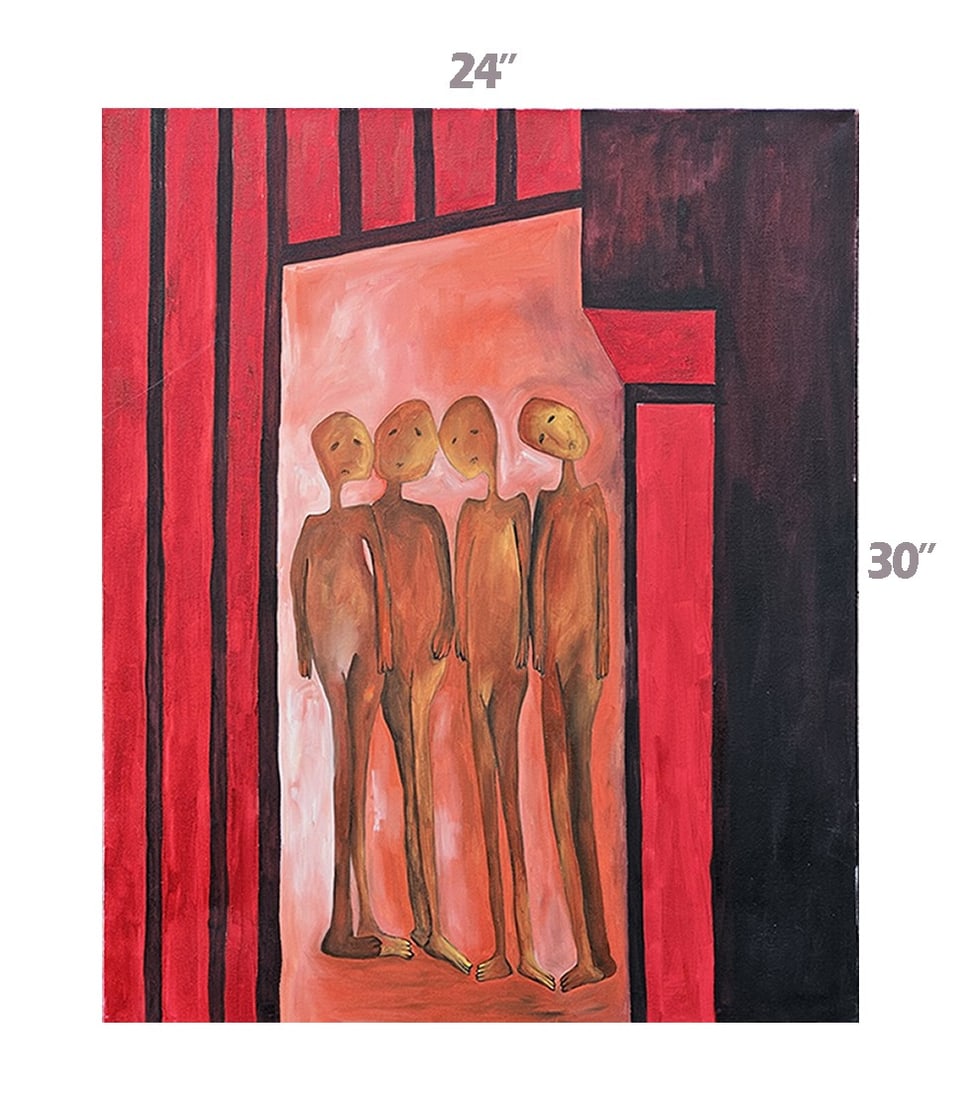 The Moment Of Silence Oil On Canvas Painting Signed By Ellie Shafiei: The Moment Of Silence Oil On Canvas Painting. 30" x 24" Signed by Ellie Shafiei (Iranian- American. b 1987). MFA Candidate, New York Academy of Art, Class of 2026. Ellie Shafiei is a multimedia artist
