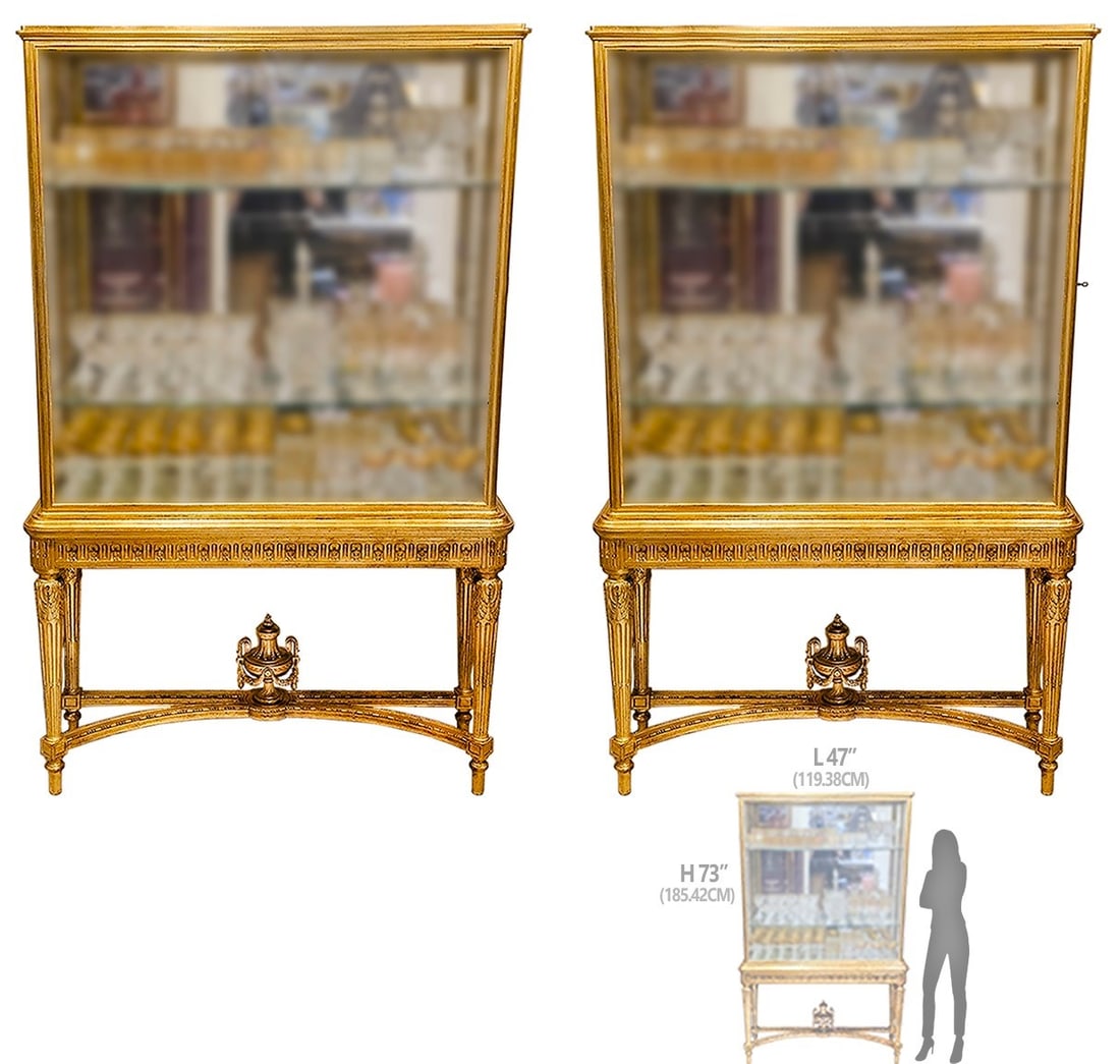 Pair Of 19th C. French Giltwood Vitrine: Pair Of 19th C. French Giltwood Vitrine. H 73" x W 13 1/2" x L 47"