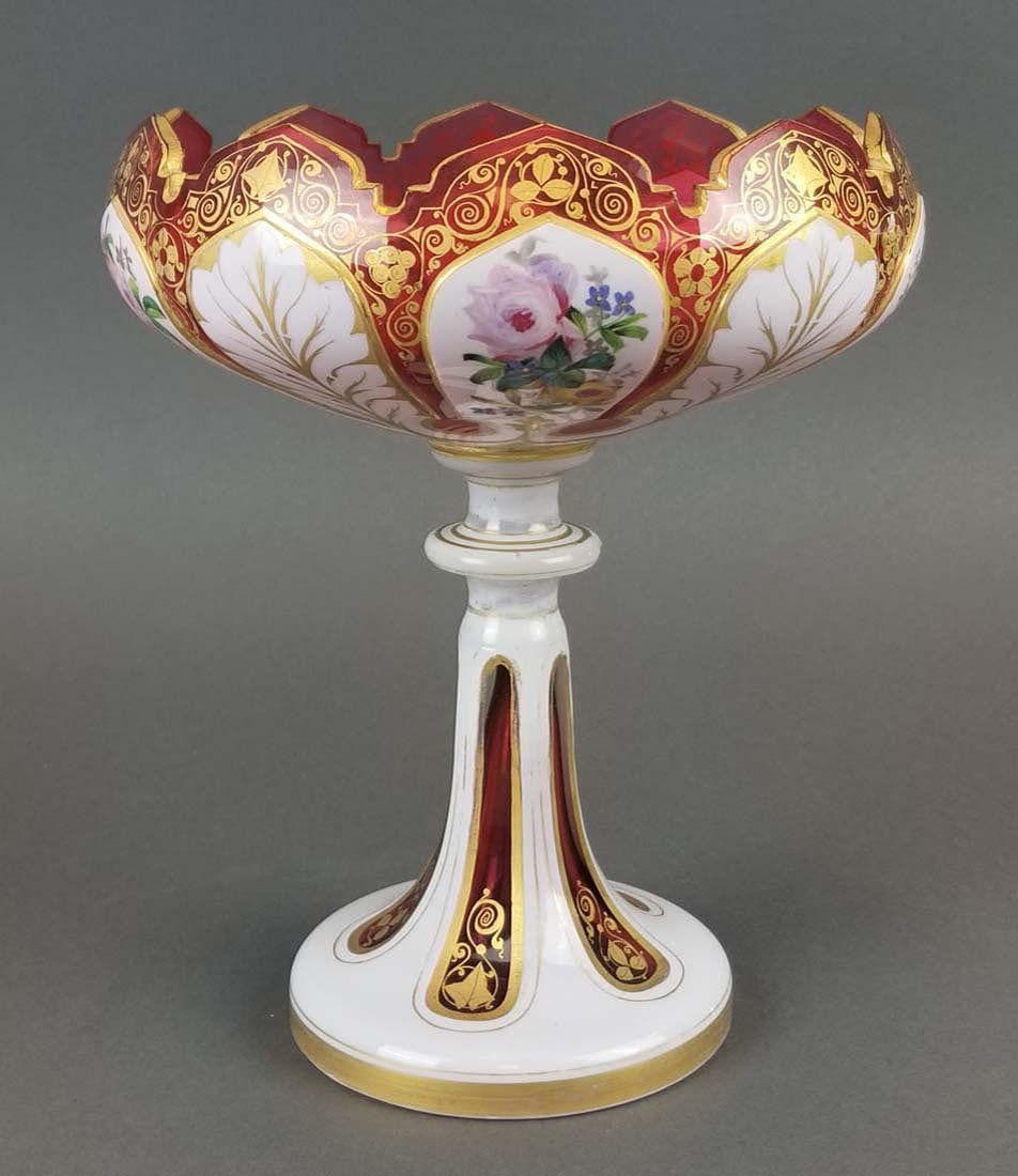 19th C. Diamond Cut Bohemian Centerpiece: 19th C. Diamond Cut Bohemian Centerpiece. Measures H: 9 1/2" W: 8"