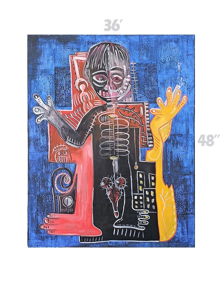 Toxicity, Mixed Media, Relief Print & Oil On Canvas Painting: Toxicity, Mixed Media, Relief Print & Oil On Canvas Painting. 36" x 48" Signed by Ellie Shafiei (Iranian- American. b 1987). MFA Candidate, New York Academy of Art, Class of 2026. Ellie Shafiei is a m