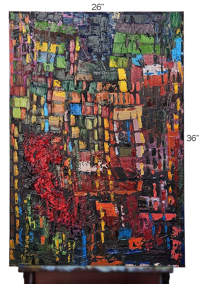 'Autumn' Modern Abstract Oil On Canvas Painting: 'Autumn' Modern Abstract Oil On Canvas Painting. 30" x 40" Signed by Ellie Shafiei (Iranian- American. b 1987). MFA Candidate, New York Academy of Art, Class of 2026. Ellie Shafiei is a multimedia