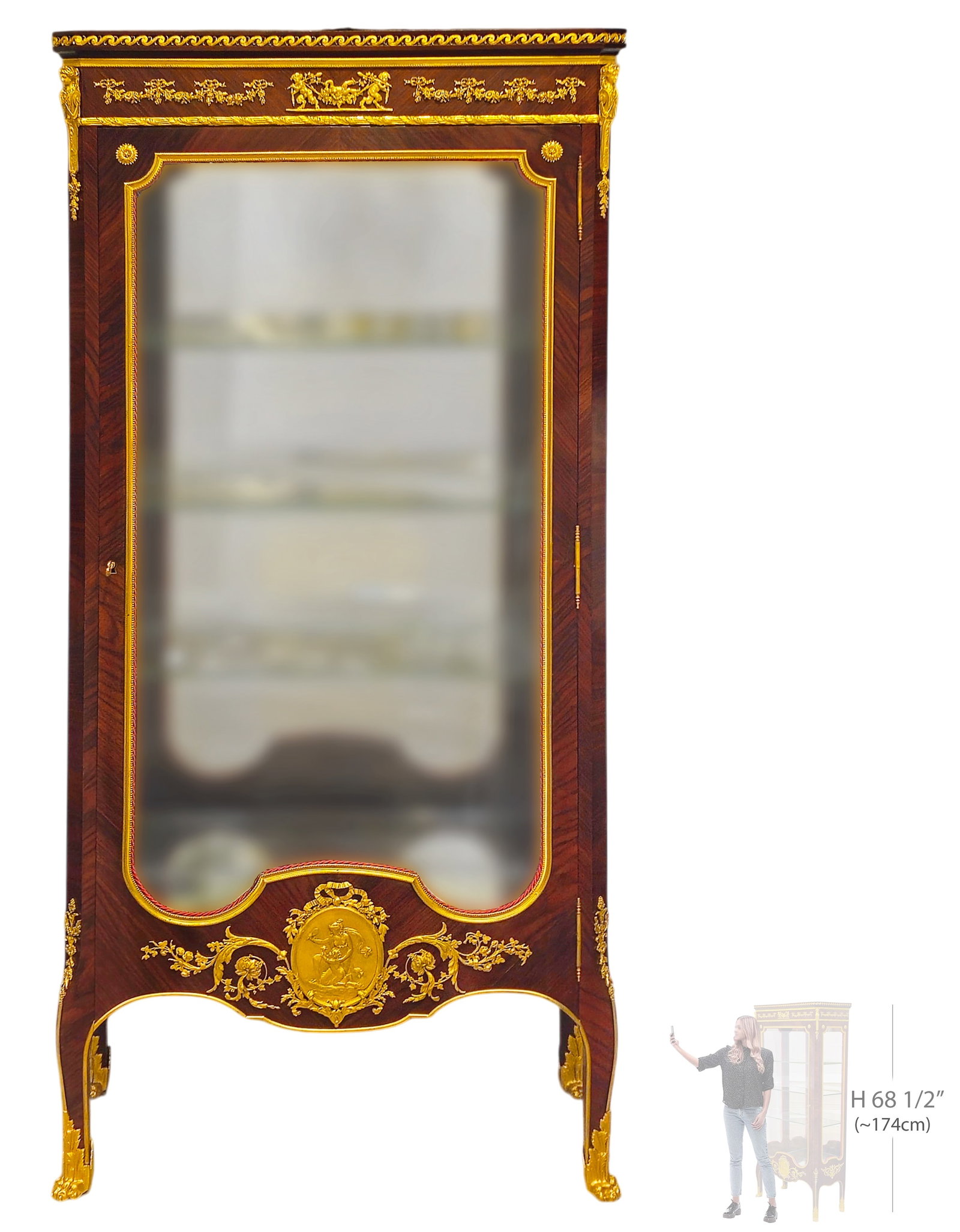 19th Century Figural Bronze Mounted F. Linke Tributed Vitrine: 19th Century Figural Bronze Mounted F. Linke Tributed Vitrine. H 68 1/2" x W 15" x L 32"