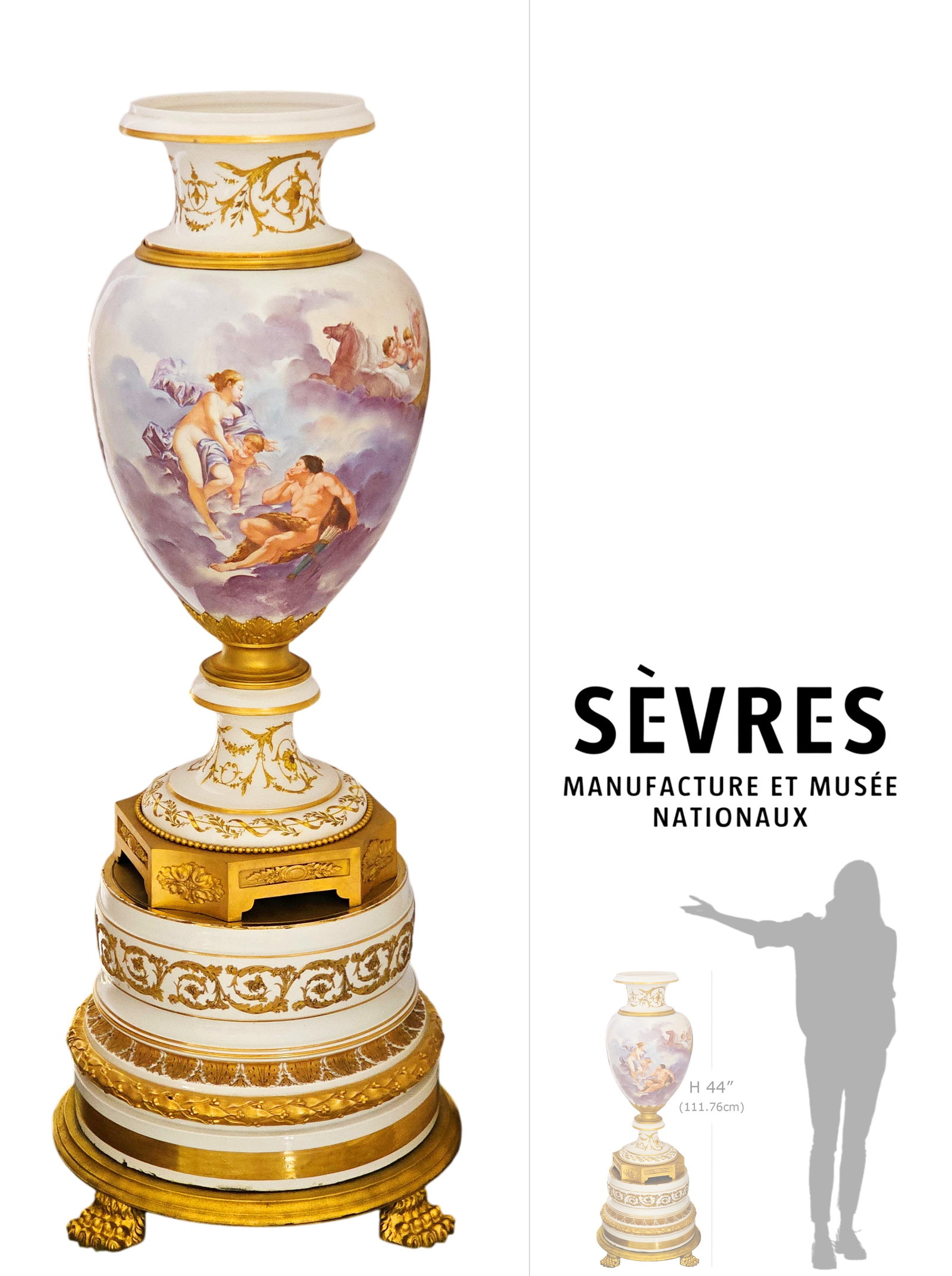 Large 19th Century Hand Painted Sevres Vase, Signed By L. Pater: Large 19th Century Hand Painted Sevres Vase, Signed By L. Pater. H 44" x W 17"