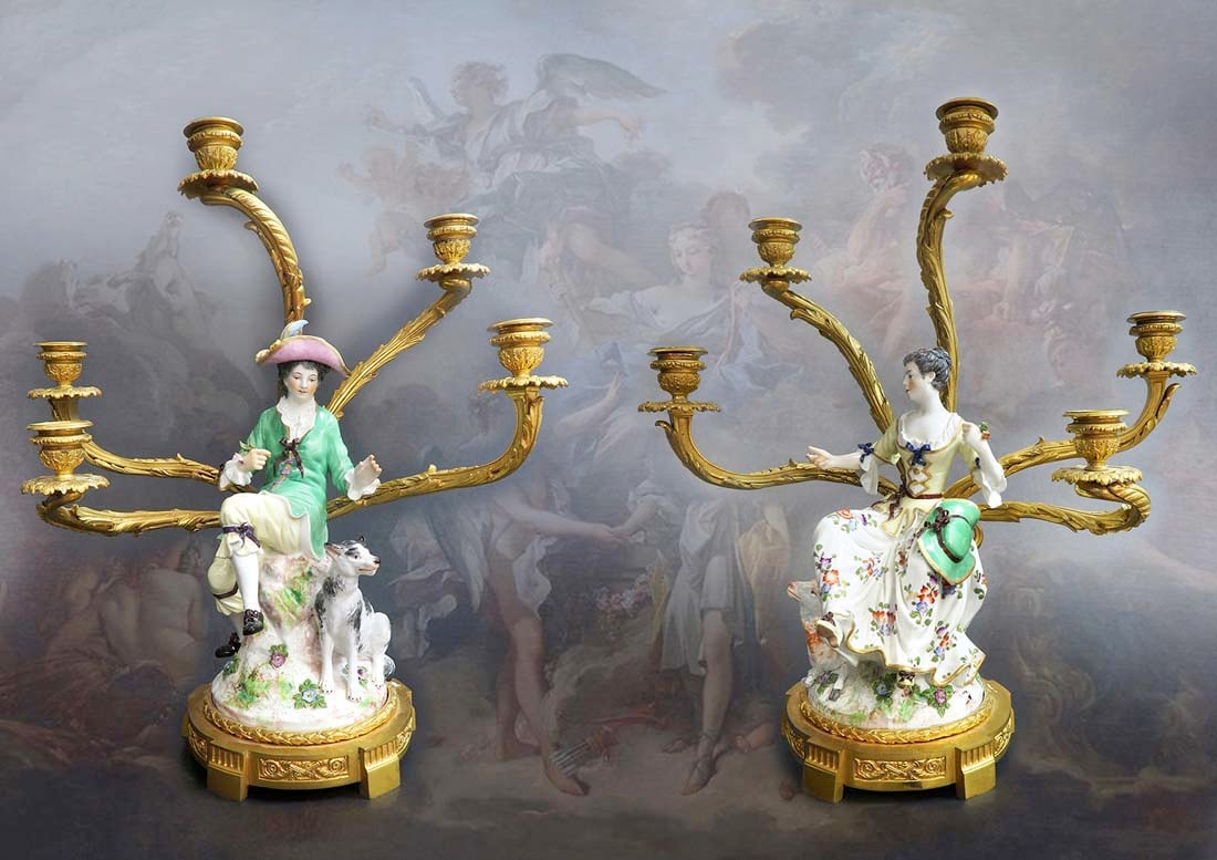 Pair of 19th C Gilt-Bronze-Mounted Meissen Porcelain (1 of 6)