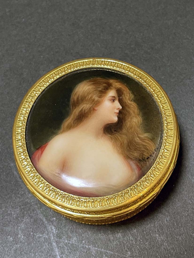 19th C. Royal Vienna Compact Porcelain Hand Painted Plaque Of European Girl, Signed By Wagner (1 of 6)
