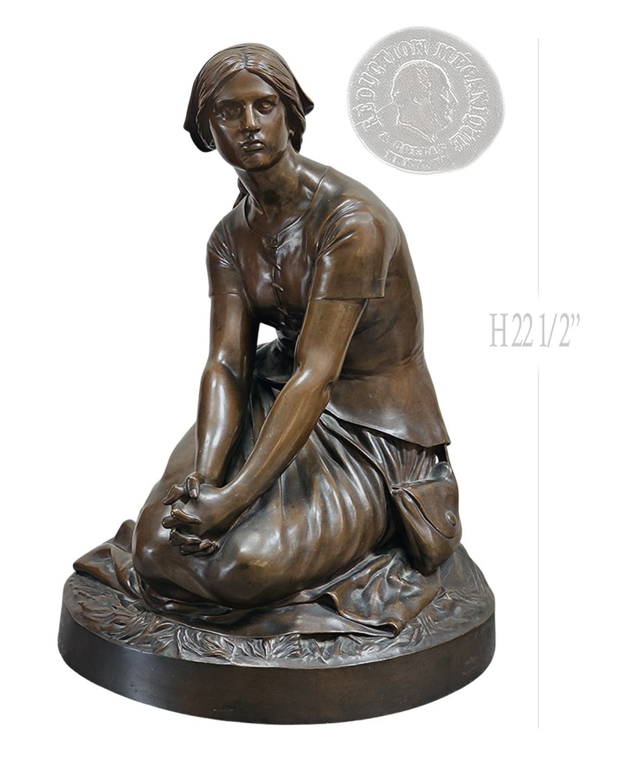 Large French Bronze Sculpture "Joan Of Arc" After By F.Barbedienne, Signed & Numbered: Large French Bronze Sculpture "Joan Of Arc" After By F.Barbedienne, Signed & Numbered. H 22 1/2" x W 16 1/2"