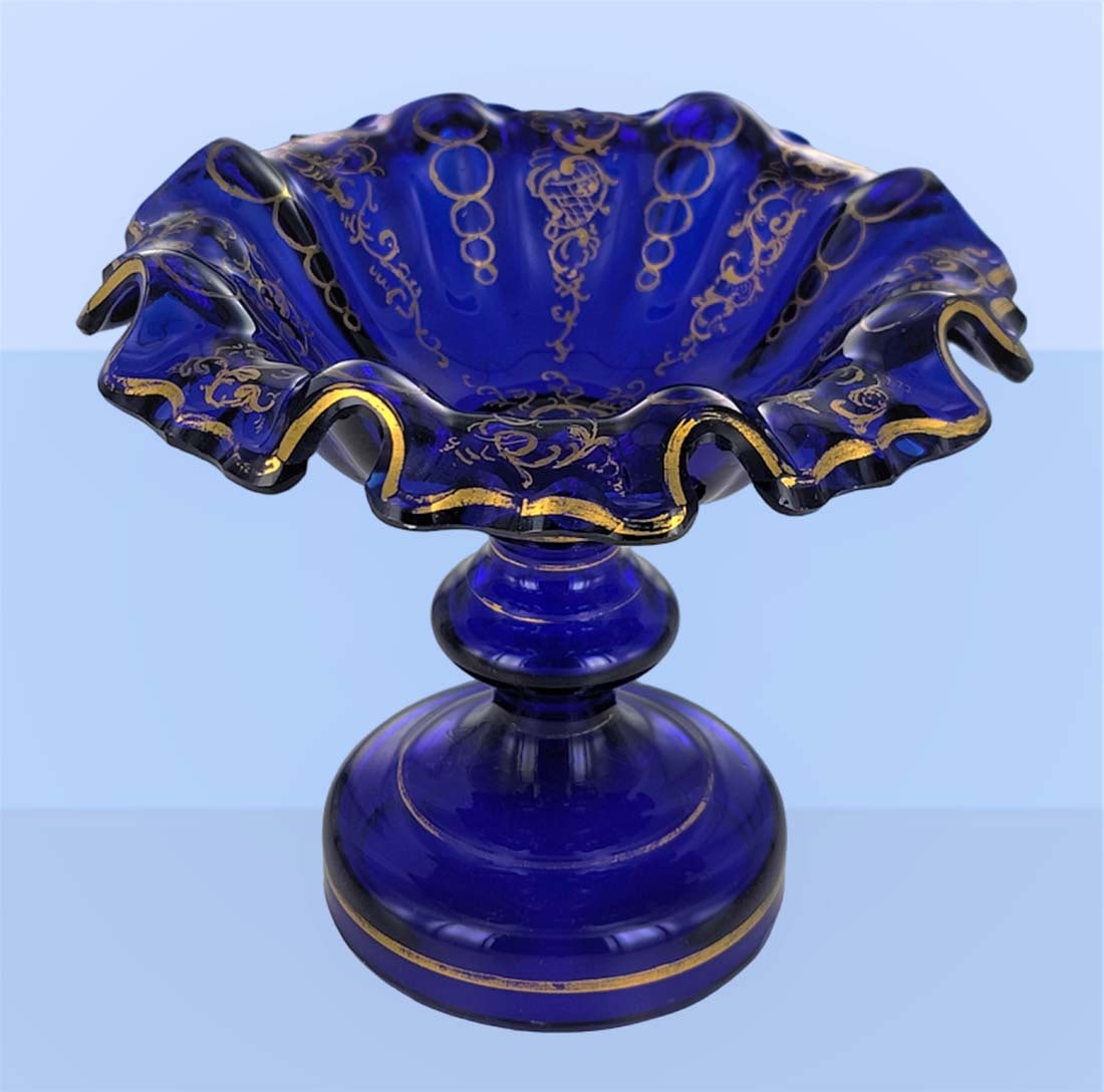 19 C. Bohemian Cobalt Blue Gilt Compote: 19 C. Bohemian Cobalt Blue Gilt Compote. H 5 1/2" x W 6 1/2"