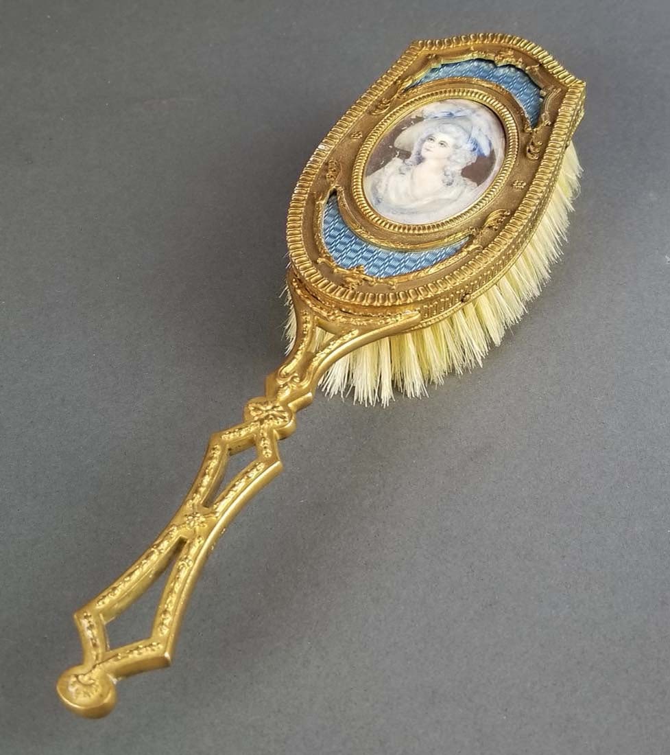 19th C. French Bronze & Enamel Salon Brush: 19th C. French Bronze & Enamel Salon Brush. Measures 9 1/2" Length