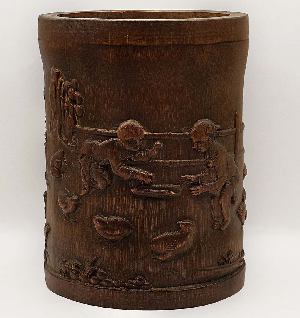 Antique Chinese Figural And Nature Bamboo Brush Pot Holder (1 of 10)