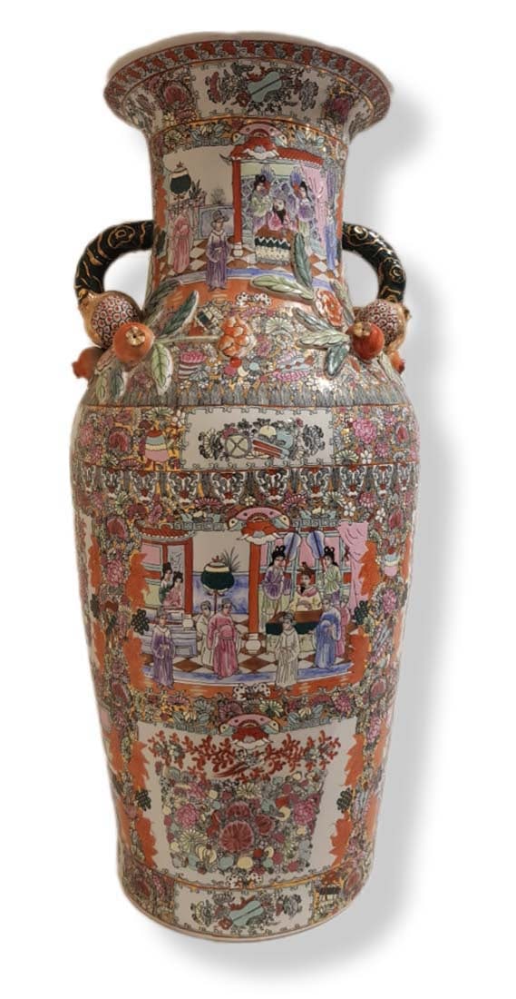 Large Chinese Vase Oriental Oriental Floral Porcelain Glazed: Oriental LARGE Chinese Vase Floral Porcelain Glazed. H 36 1/2" x W 19"