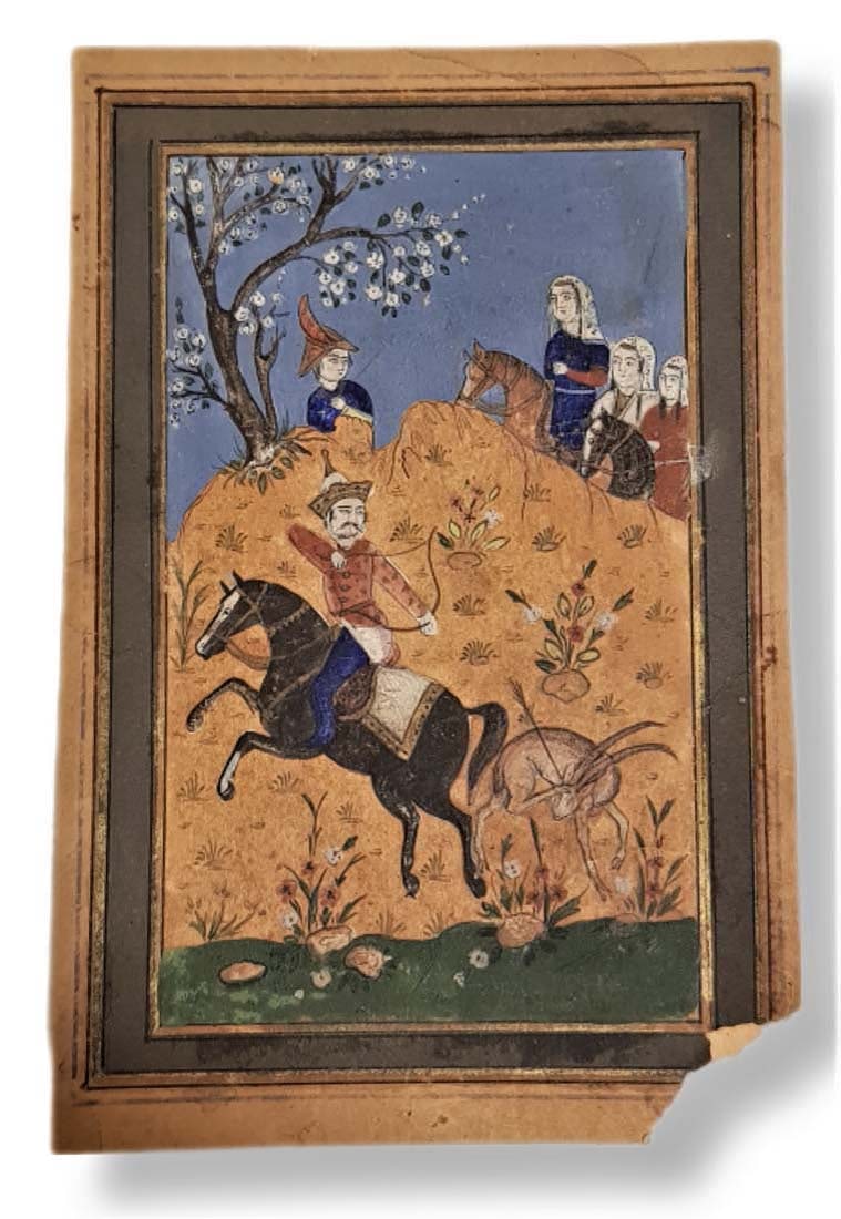 Oil On Canvas Persian Miniture Equestrian Painting: Oil On Canvas Persian Miniture Equestrian Painting. 9 1/4" x 6 3/4"
