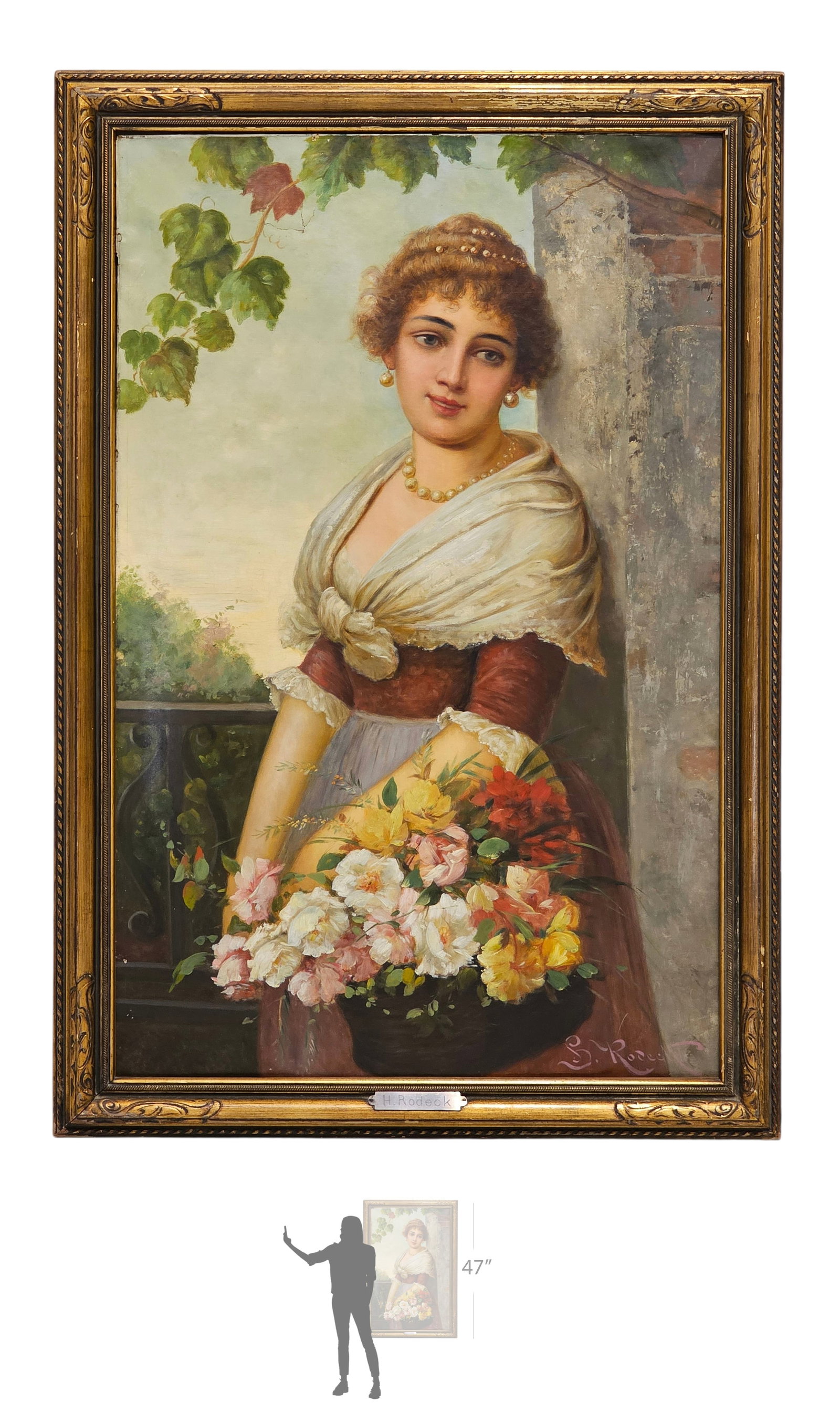 19th C. Romantic Austrian Oil On Canvas Painting Signed By H. Rodeck: 19th C. Romantic Austrian Oil On Canvas Painting Signed By H. Rodeck. The pseudonym for the Austrian artist Karl Kaufman (1843-c1902) Frame: 32" x 47" \ Canvas: 27" x 42"