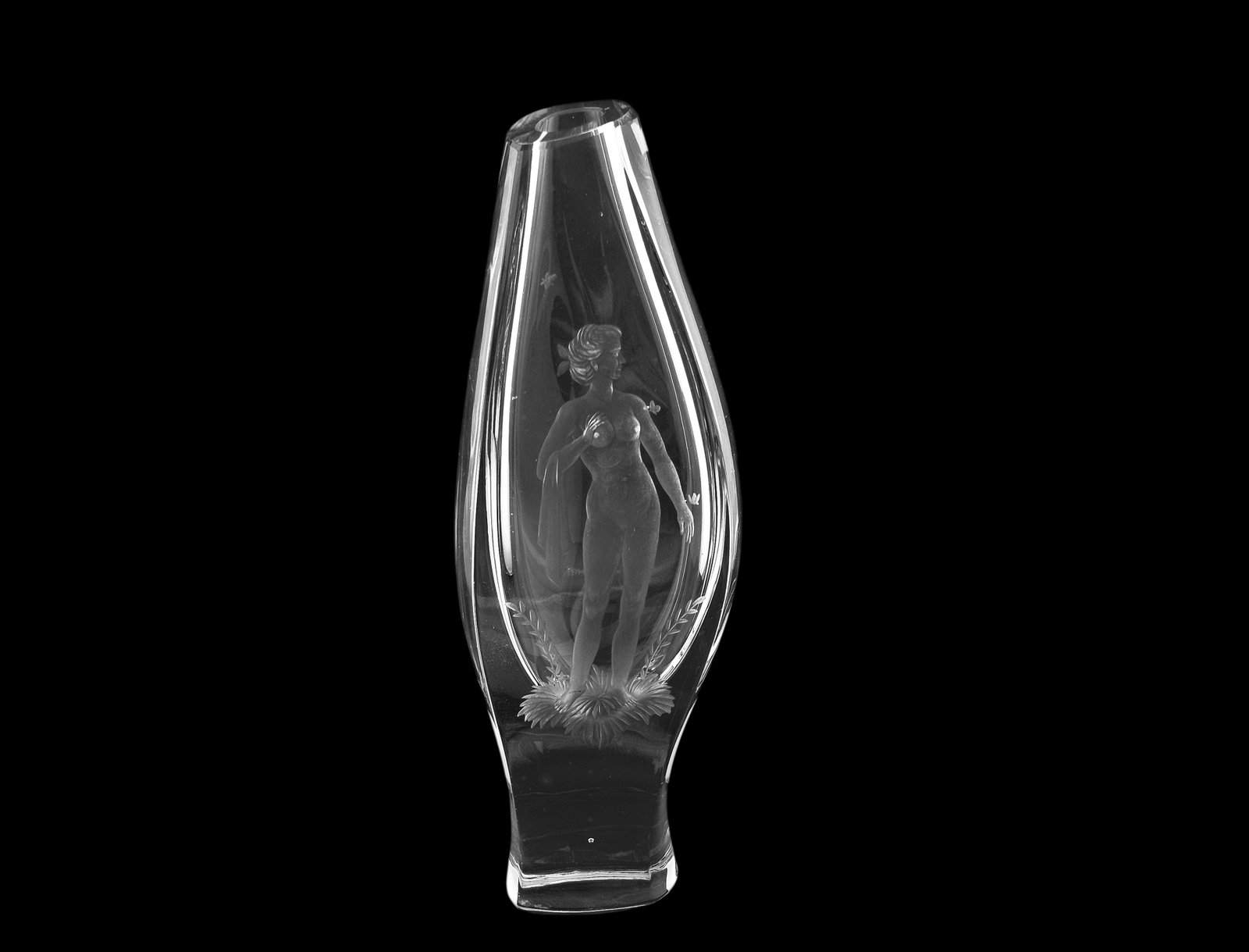 Vintage Bohemian Frosted & Clear Baccarat Style, Heavy Crystal Vase (1 of 3)