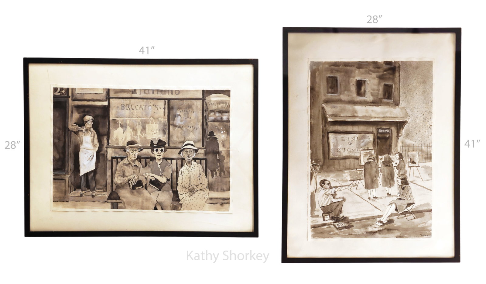 Lot Of Two Original Kathy Shorkey 'Street Scene' Watercolor On Paper Paintings (1 of 12)