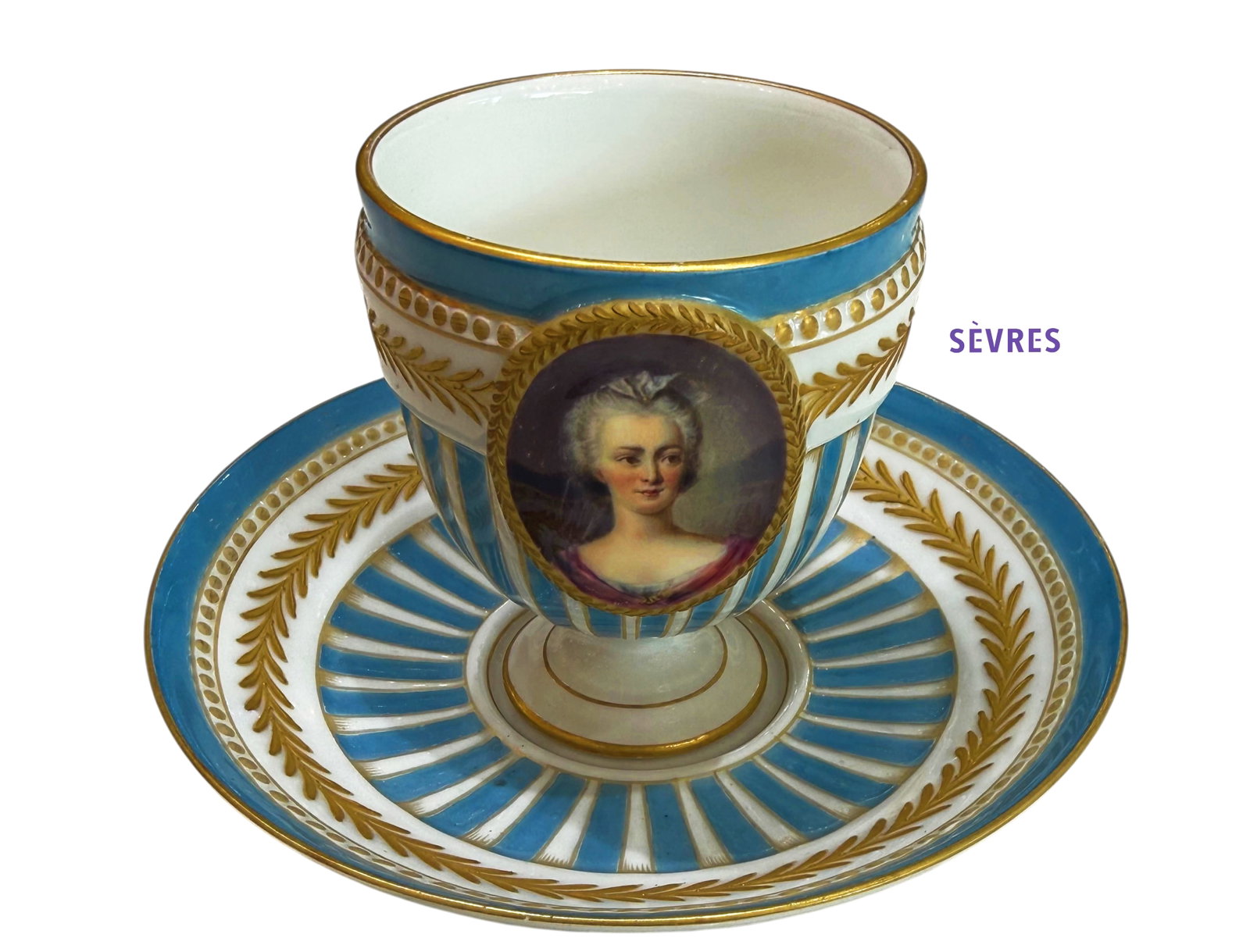 18th Century Sevres Cup And Saucer: 18th Century Sevres Cup And Saucer. H 4 1/2" x W 5 1/2"