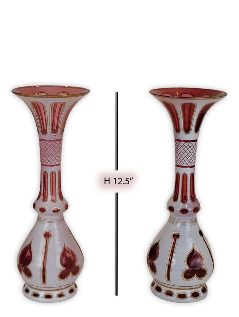 Pair Of 19th C. Bohemian Vases: Pair Of 19th C. Bohemian Vases. H 12 9/16" x 4.5"