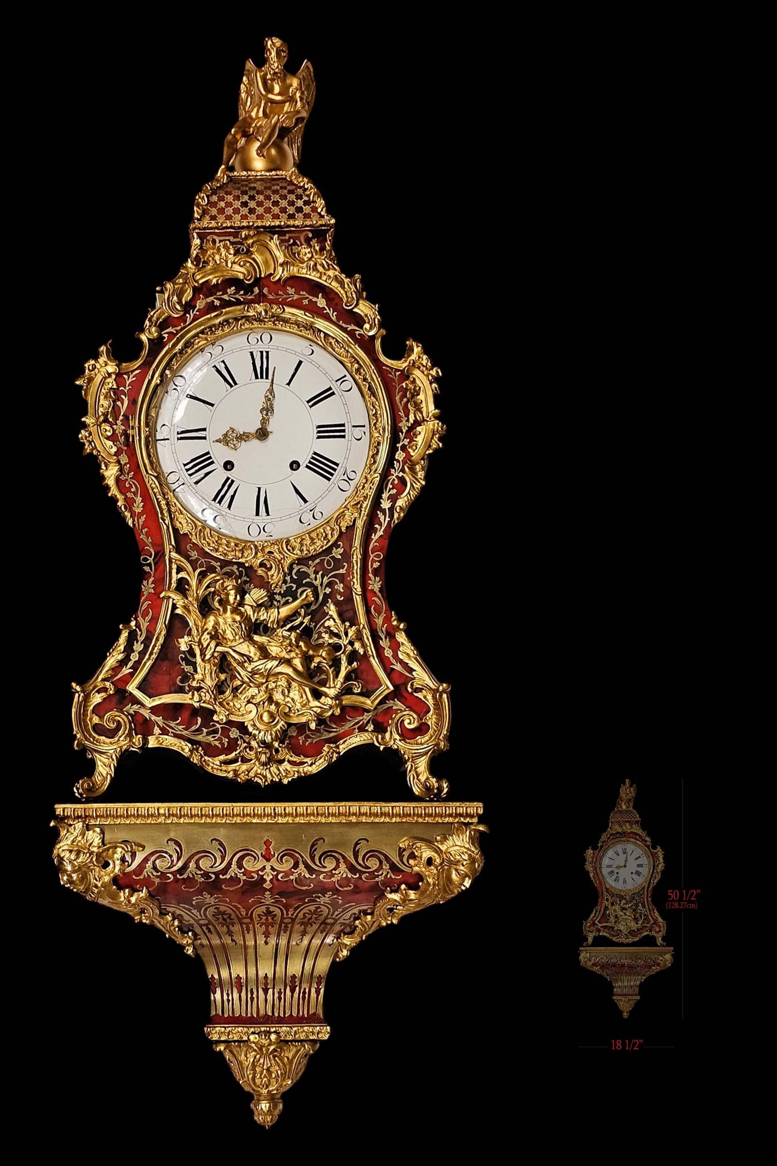 Rare 18th C. Red Boulle Louis XV Bronze Mounted Bracket Clock, Signed (1 of 12)