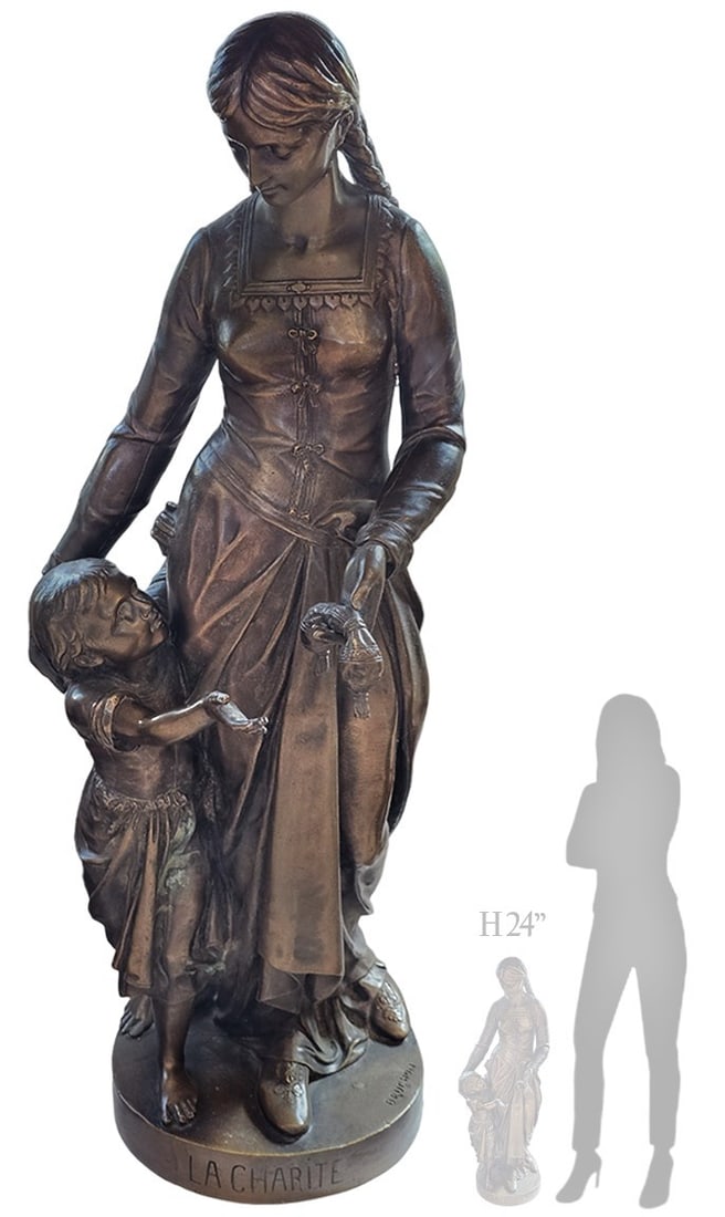 Bronze Sculpture Statue La Charite By Bruchon, Circa 1870: Bronze Sculpture Statue La Charite By Bruchon, Circa 1870. H 24" x W 8 1/2" x L 10"