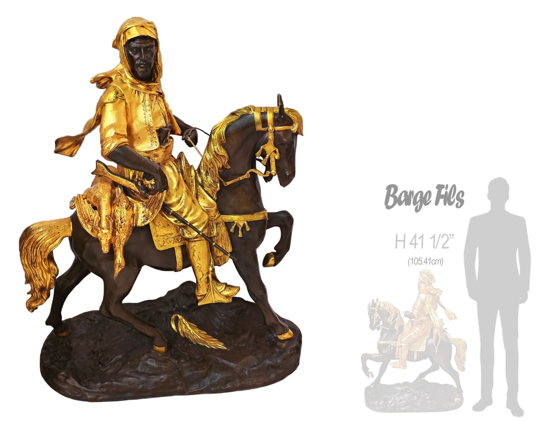 Monumental French, Bronze Horseman Hunter Sculpture Signed, Barge Fils (1 of 16)