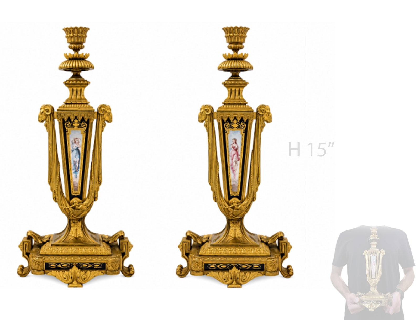 19th C. Sevres Royal Blue Porcelain Figural Ormolu Mounted Candlesticks (1 of 6)