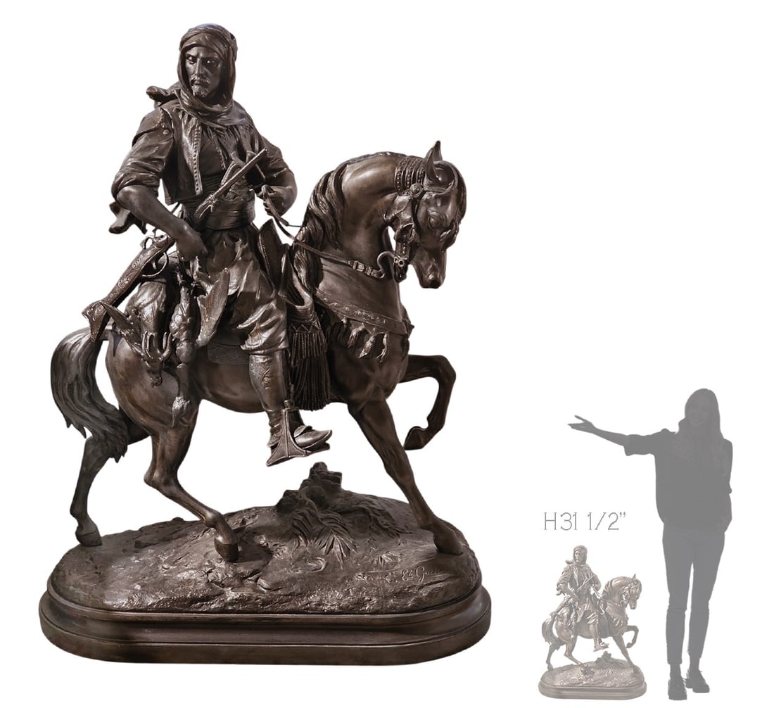 19th C. French Orientalist Statue by Guillemin: 19th C. French Orientalist Statue by Guillemin. H 31 1/2" x W 14" x L 25"