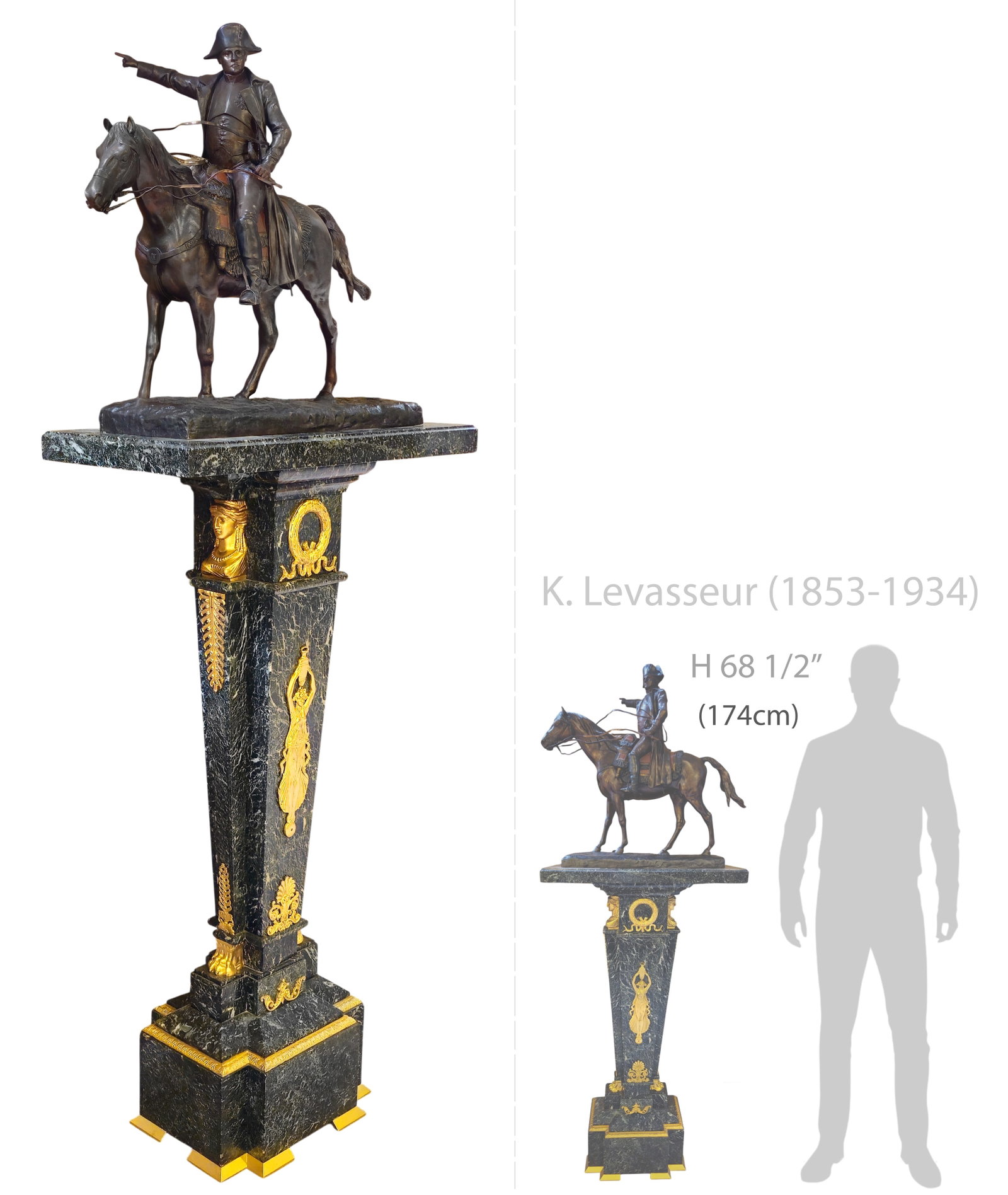 Large 19th C. French Napoleon On Horseback On Marble Ormulu Mounted Pedestal, Signed (1 of 11)