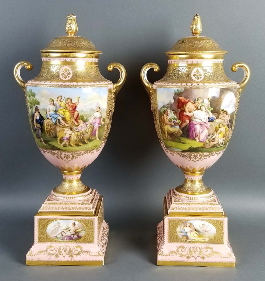 A Pair of Late 19th C. Royal Vienna Pink Ground
