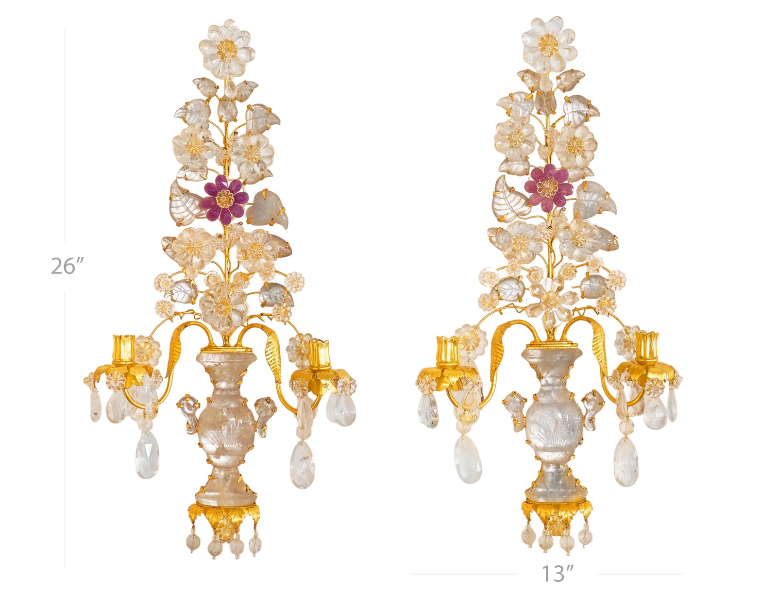 Pair Of Large Maison Bagues Style Rock Crystal Two-Arm Gilt Sconces (1 of 7)