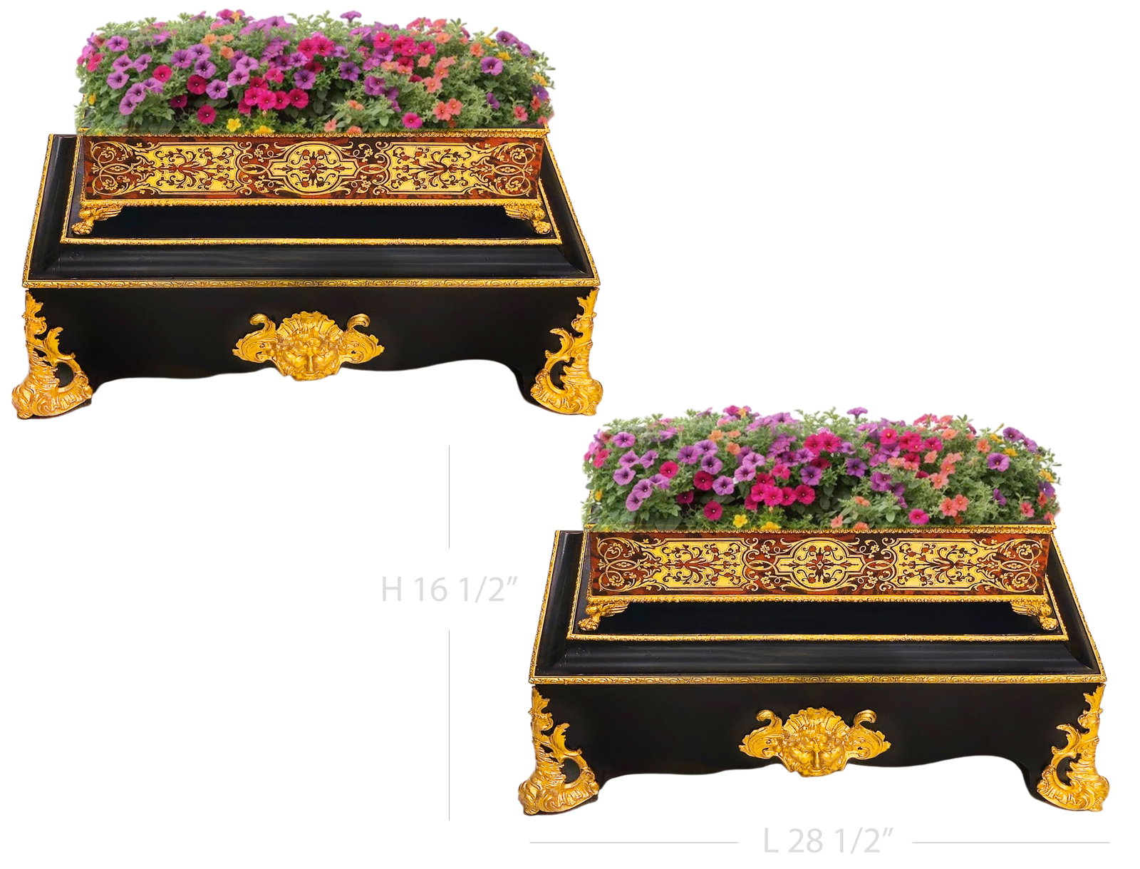 19th C. French Napoleon III Boulle Decorative Cabinet Support Marquetry Planters: 19th C. French Napoleon III Boulle Decorative Cabinet Support Marquetry Planters. H 16 1/2" x W 17" x L 28 1/2"