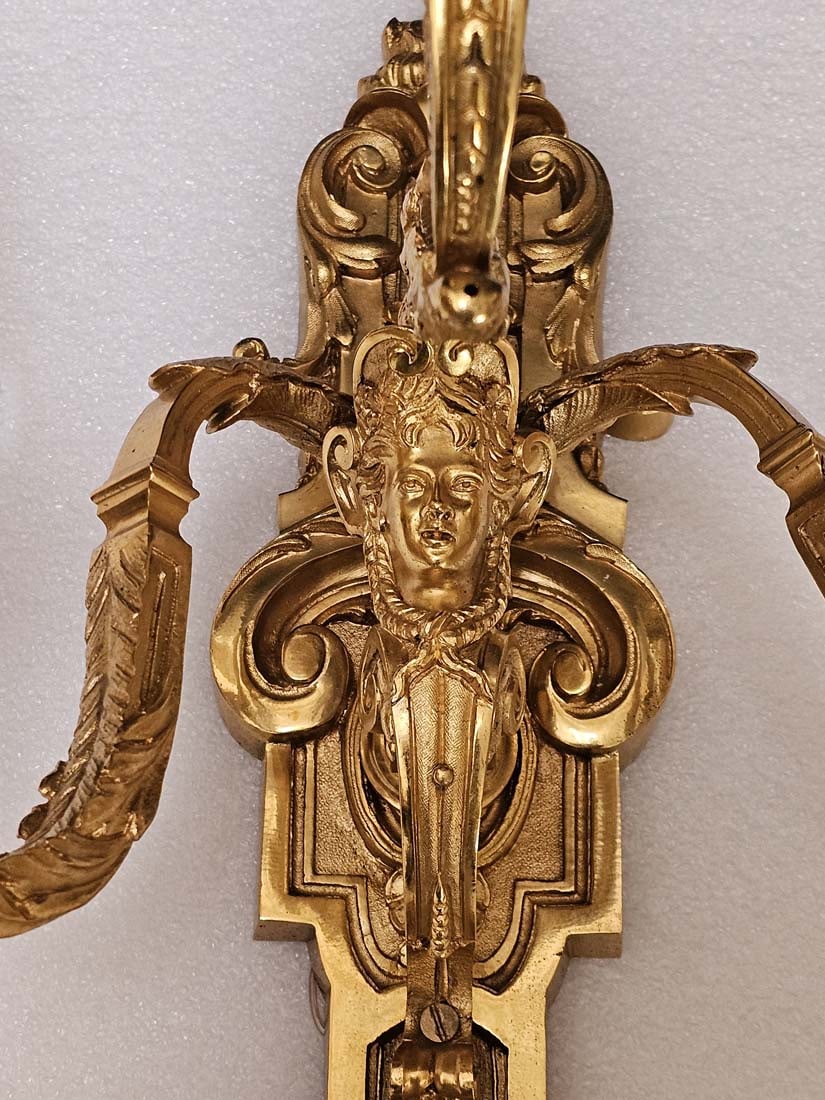 Pair Of 19th C. French Figural Gilt Bronze Wall Sconces - 2