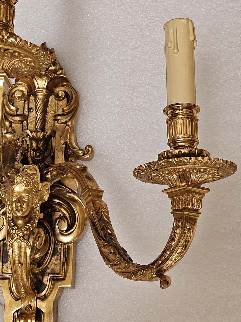 Pair Of 19th C. French Figural Gilt Bronze Wall Sconces - 3