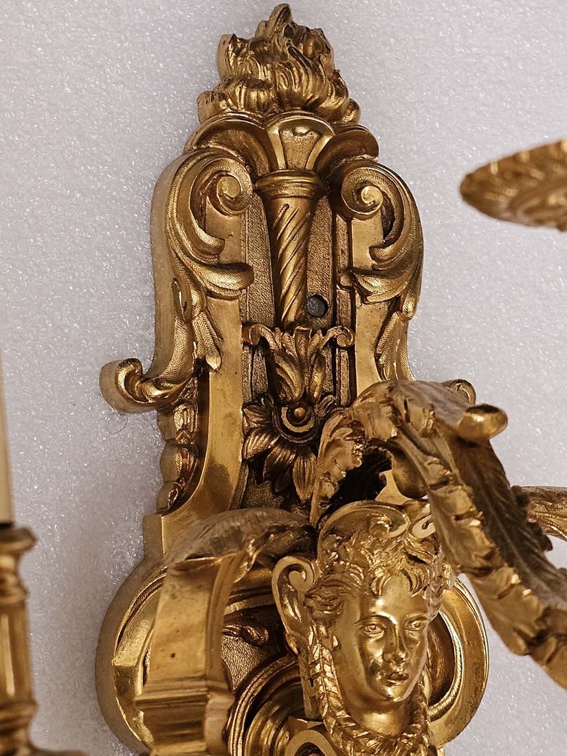 Pair Of 19th C. French Figural Gilt Bronze Wall Sconces - 7