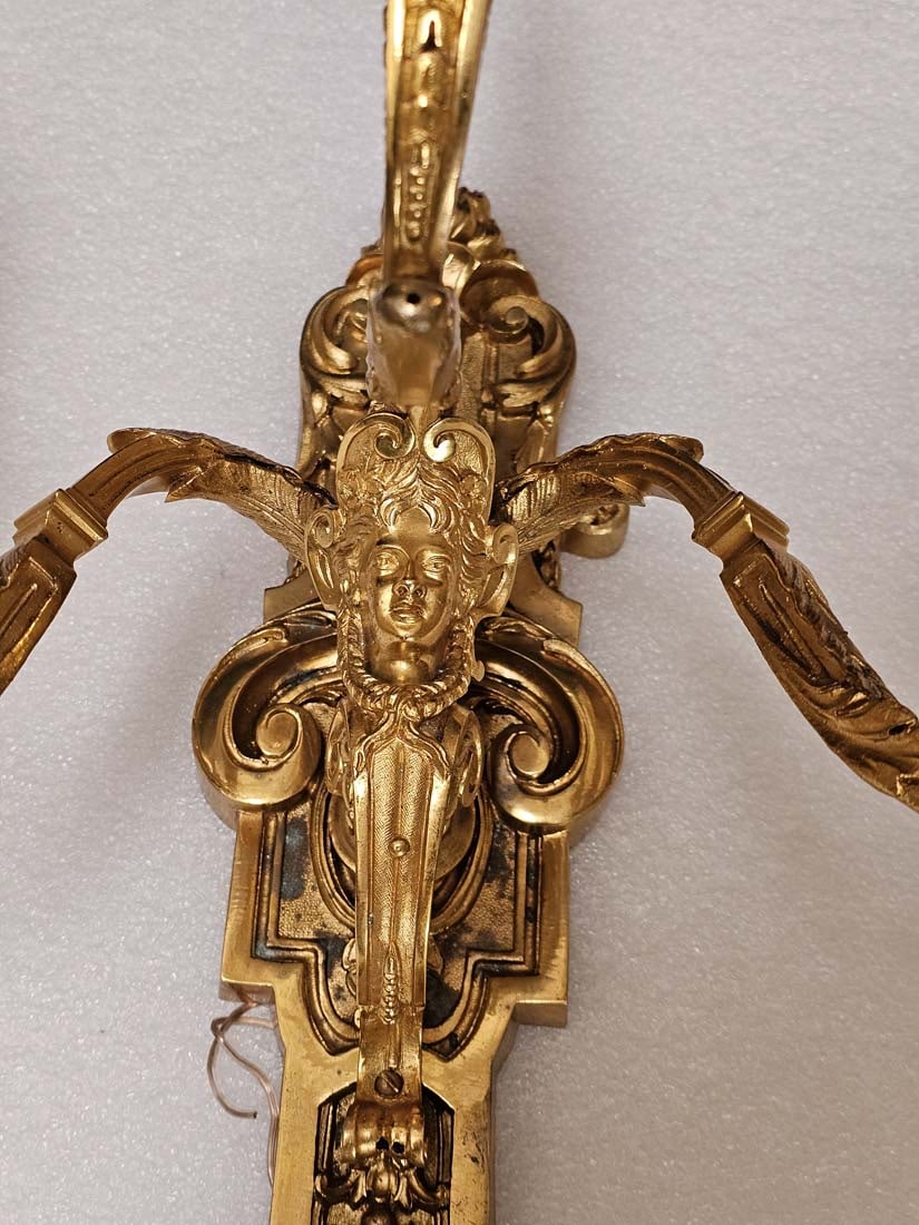 Pair Of 19th C. French Figural Gilt Bronze Wall Sconces - 8