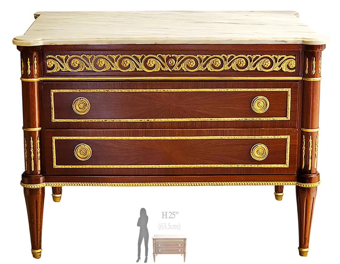 19th C. French Louis XV Style Bronze Mounted Commode Dresser: 19th C. French Louis XV Style Bronze Mounted Commode Dresser. H 25" x W 21 1/4" x L 33 1/2"
