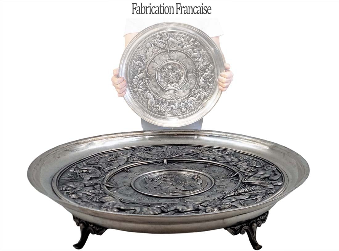 Late 19th C. Fabrication Francaise Neoclassical Figural Centerpiece / Tray: Late 19th C. Fabrication Francaise Neoclassical Figural Centerpiece / Tray. H 3 1/2" x D 17 7/8"